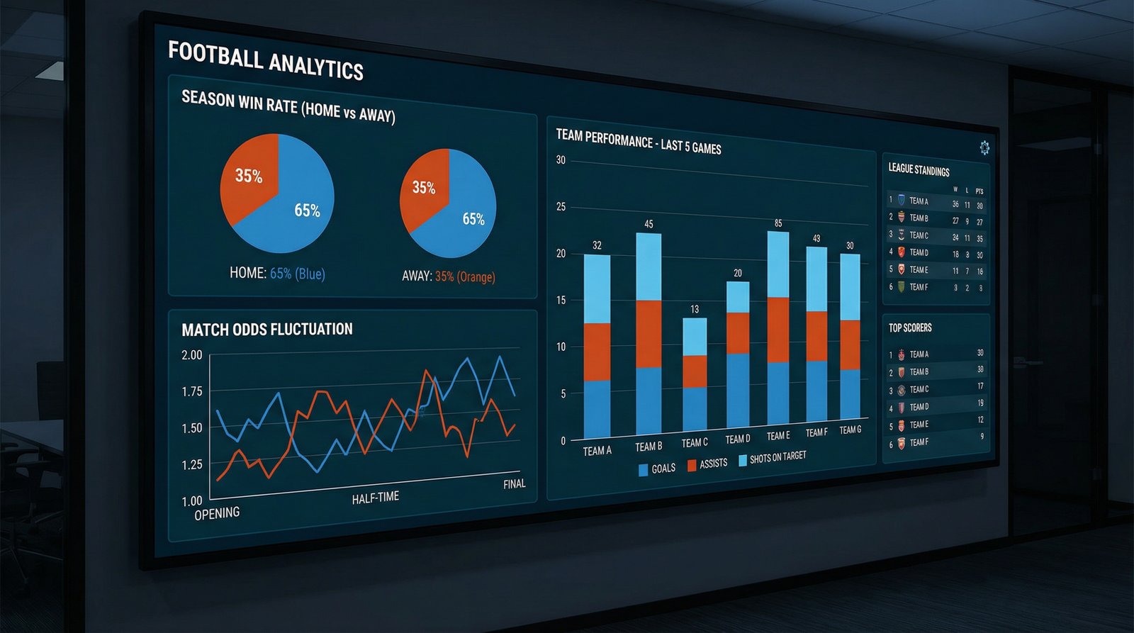 足球预测 数据分析仪表盘 - 胜率统计与赔率波动图表